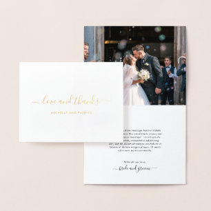 Einfaches elegantes Foto Hochzeit Danke Gold Folienkarte