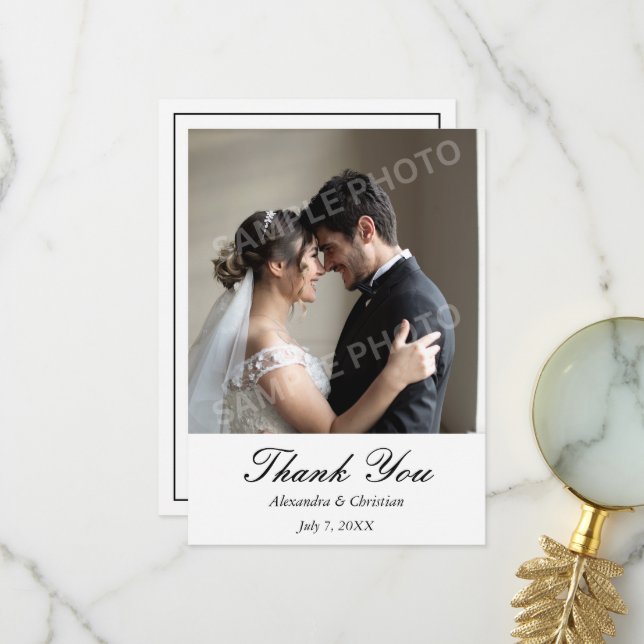 Einfaches elegantes Foto Hochzeit Dankeschön Nachr Dankeskarte (Vorderseite/Rückseite Beispiel)