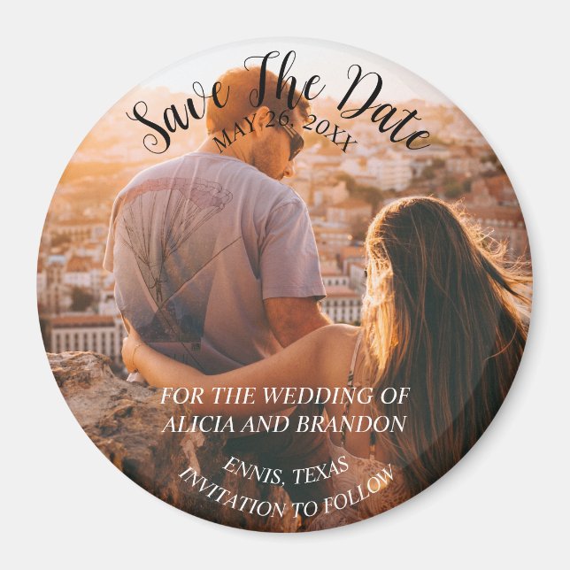Einfaches elegantes Foto Hochzeit Modernes Rustika Magnet (Vorne)