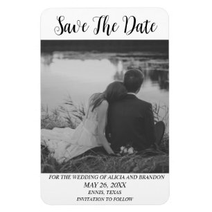 Einfaches elegantes Foto Hochzeit Modernes Schwarz Magnet