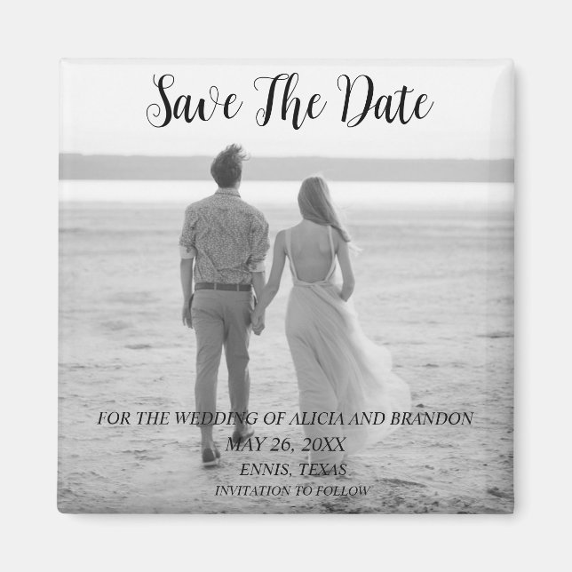 Einfaches elegantes Foto Hochzeit Modernes Schwarz Magnet (Vorne)