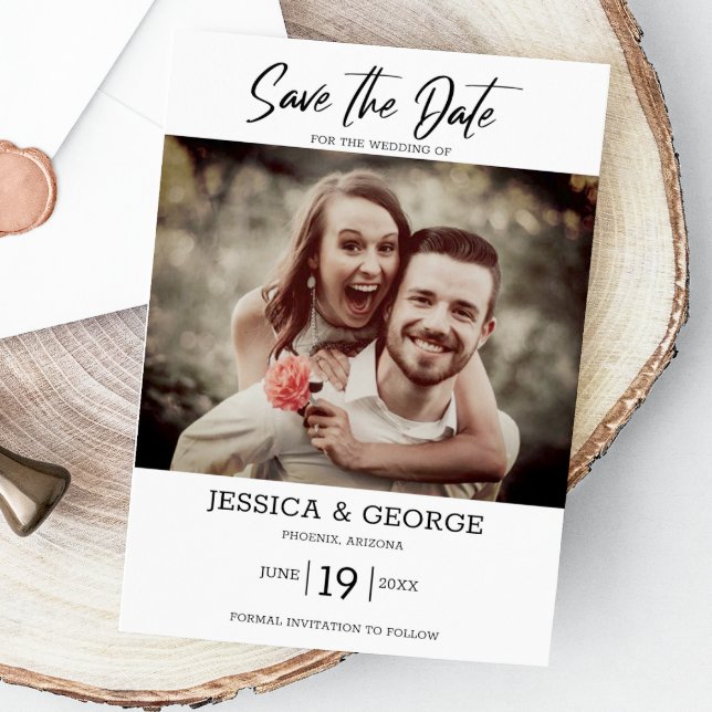 Einfaches elegantes Foto Hochzeit speichern Sie da Einladung (Capture elegance with our stylish Save the Date, setting the tone for your unforgettable day!)