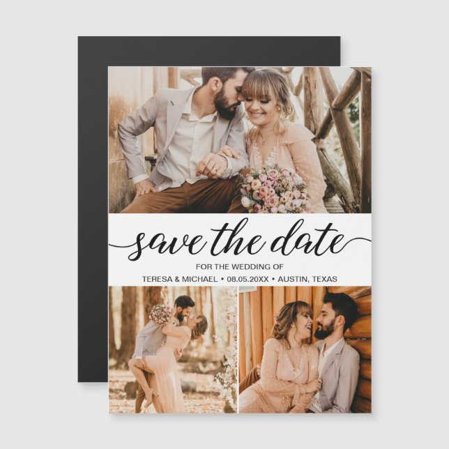 Einfaches elegantes Foto Hochzeit speichern Sie da Magneteinladung (Vorne/Hinten)