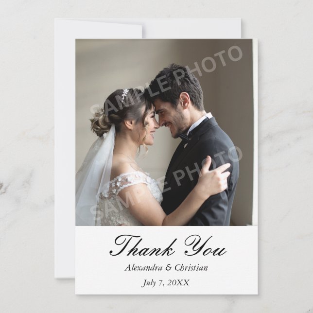 Einfaches elegantes Foto Hochzeit Vielen Dank Dankeskarte (Vorderseite)