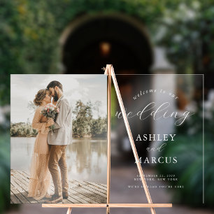 Einfaches elegantes Foto Hochzeit Willkommen Acrylschild