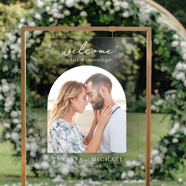 Einfaches elegantes Foto Hochzeit Willkommen Acrylschild (Von Creator hochgeladen)