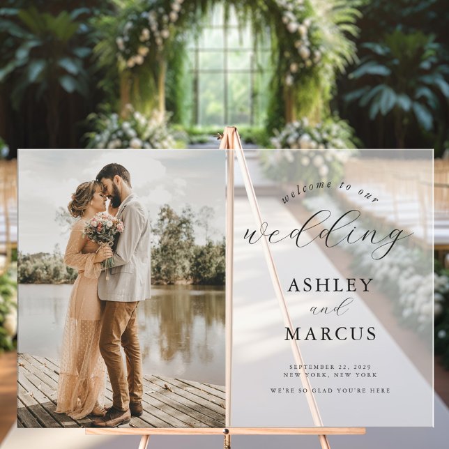 Einfaches elegantes Foto Hochzeit Willkommen Matti Acrylschild (Von Creator hochgeladen)