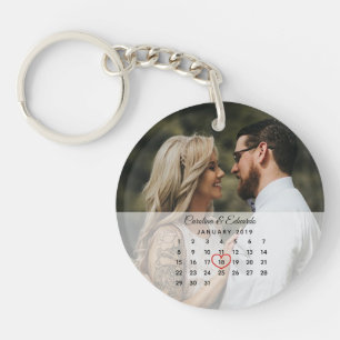 Einfaches elegantes Foto Hochzeitskalender Schlüsselanhänger
