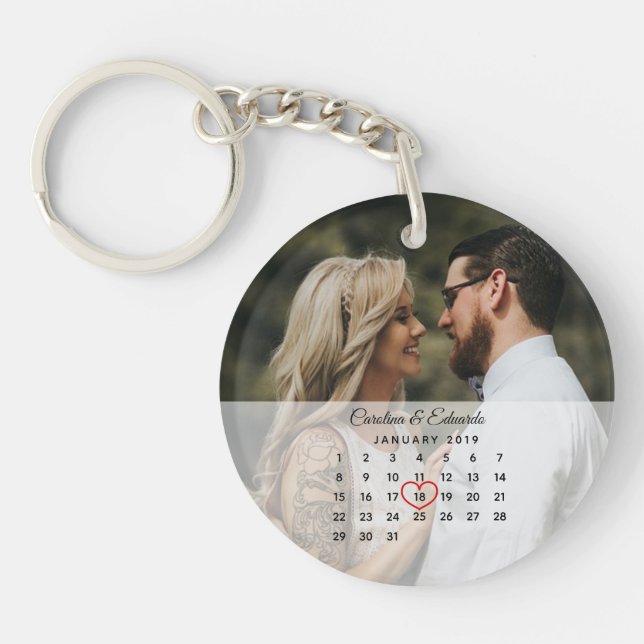 Einfaches elegantes Foto Hochzeitskalender Schlüsselanhänger (Vorderseite)