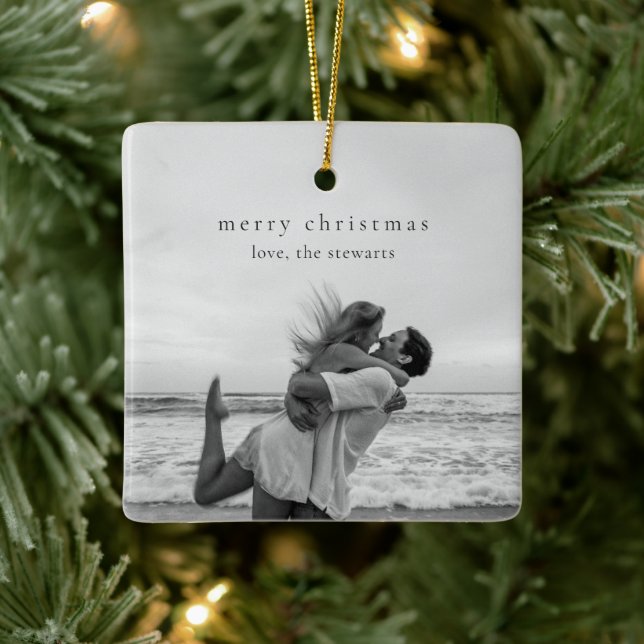 Einfaches elegantes Foto Moderne Weihnachten Keramikornament (Baum)