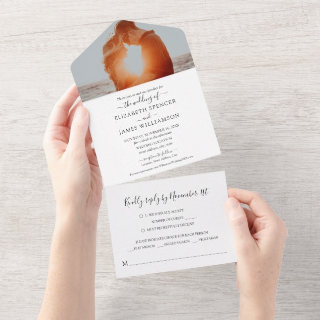 Einfaches elegantes Foto Wedding RSVP All In One Einladung (Abreißen)