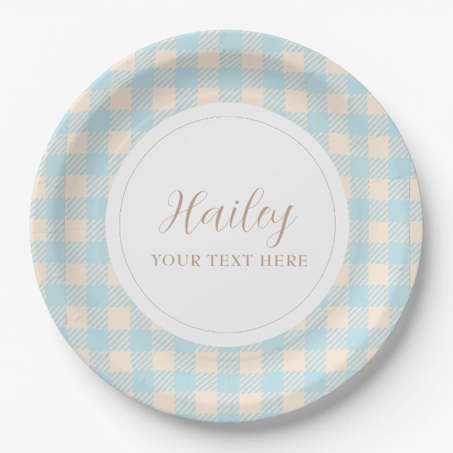 Einfaches, elegantes Gingham-kariertes Party Pappteller (Vorderseite)