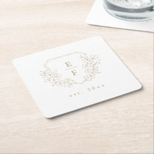 Einfaches elegantes Gold Cherry Blossom Monogram W Rechteckiger Pappuntersetzer