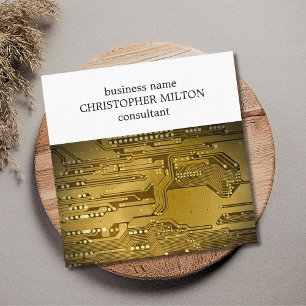 Einfaches elegantes Gold Circuit Board HighTech Se Quadratische Visitenkarte