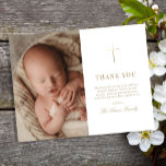 Einfaches elegantes Gold Cross Taufen Christening Dankeskarte<br><div class="desc">Unsere Simple Elegant Gold Cross Taufe Dankeschön-Dankeschön-Karte verfügt über ein Imitat Goldfolie Kreuz,  gepaart mit modernem Typ und schönem Drehbuch,  zusammen mit Ihrem Baby-Foto.</div>