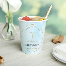 Einfaches elegantes Gold Cross Taufen Christening Pappbecher