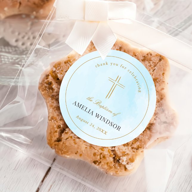 Einfaches elegantes Gold Cross Taufen Christening Runder Aufkleber (Von Creator hochgeladen)