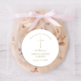 Einfaches elegantes Gold Cross Taufen Christening Runder Aufkleber