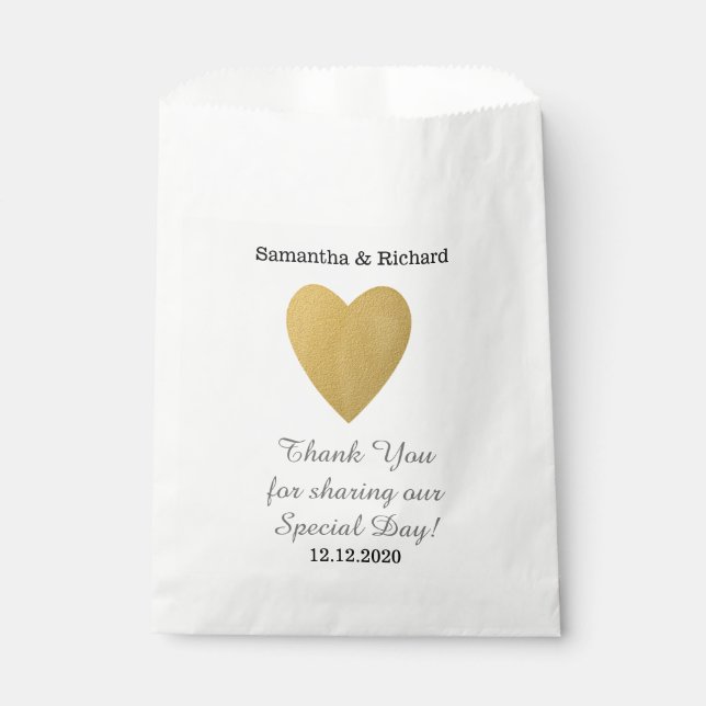 Einfaches elegantes Gold Heart Wedding Vielen Dank Geschenktütchen (Vorderseite)