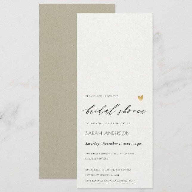 EINFACHES ELEGANTES GOLD KRAFT TYPOGRAPHY-Brautpar Einladung (Vorne/Hinten)