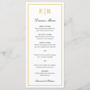 Einfaches Elegantes Gold-Monogramm Formelle Hochze Menükarte