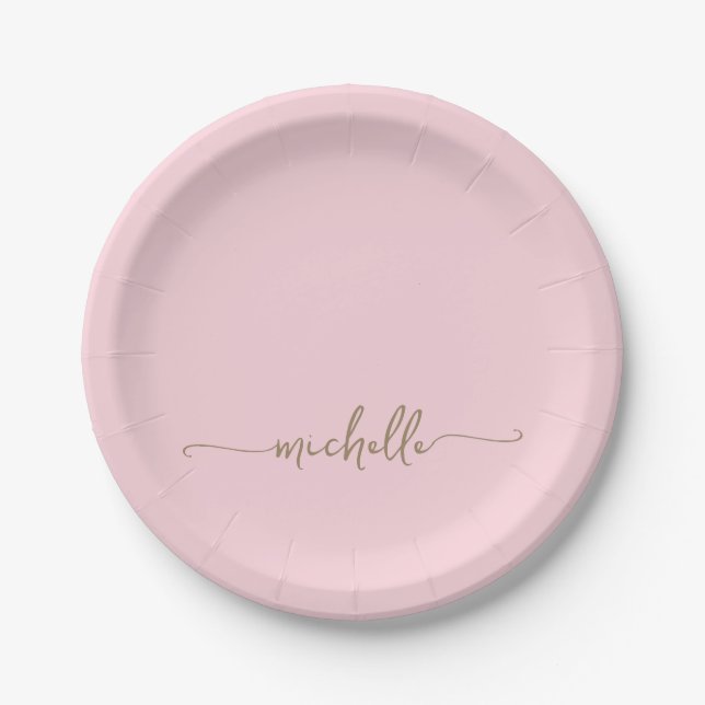 Einfaches Elegantes Gold Monogramm Schrift Blush R Pappteller (Vorderseite)
