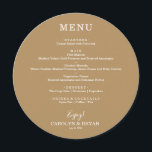 Einfaches elegantes Gold Round Wedding Dinner Menükarte<br><div class="desc">Eine Speisekarte für das runde Abendessen auf Gold (oder einer beliebigen Farbe) und schicke Schriftzeichen in Weiß zeigen Ihre Menüauswahl. Ideal für einen modernen Hochzeitsempfang, ein Hochzeitsdinner, ein Jubiläum-Party oder ein besonderes Probe mit einem Dinner. Wählen Sie JEDEN FARBHINTERGRUND, jeden FARBTEXT, jeden SCHRIFTART! Lassen Sie sich einfach mit Ihrem Dinner-Menü...</div>