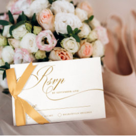 Einfaches elegantes Gold Script-Hochzeit-RSVP Einladung