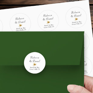 Einfaches Elegantes Gold Shamrock Weiße Hochzeit Runder Aufkleber