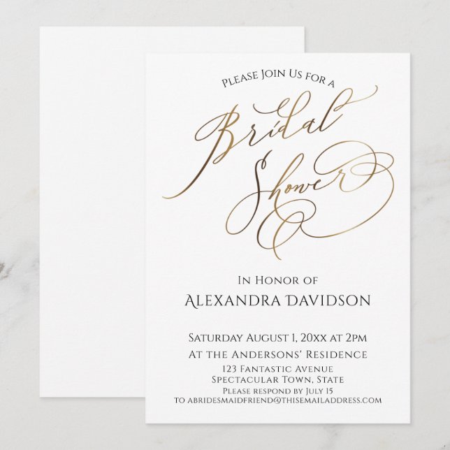 Einfaches elegantes Gold Typografy-Brautparty Einladung (Vorne/Hinten)
