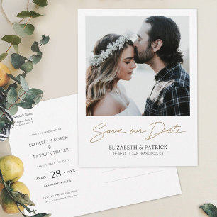Einfaches elegantes Gold Typografy-Foto Save the D Einladungspostkarte