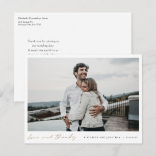Einfaches elegantes Gold Wedding Foto Vielen Dank Postkarte