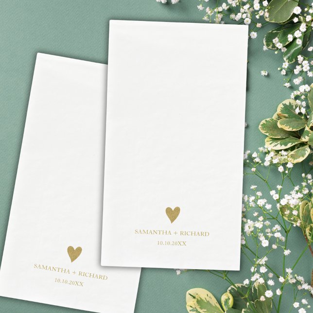 Einfaches elegantes Goldenes Herz Hochzeit Persona Serviette (Simple Elegant Gold Heart Wedding Personalized Paper Guest Towels - Reception party supplies)