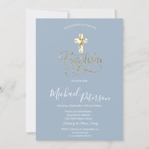 Einfaches elegantes goldenes Kreuz Taufzeremonie S Einladung