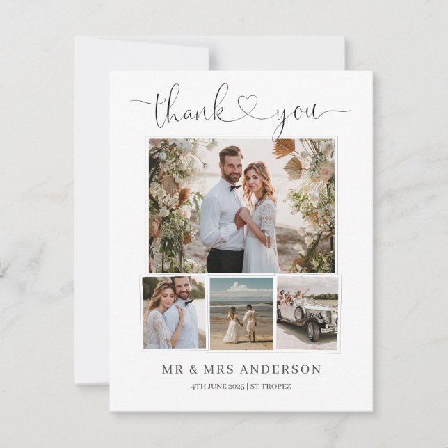 Einfaches elegantes Heart Wedding Foto Dankeschön  Einladung (Vorderseite)