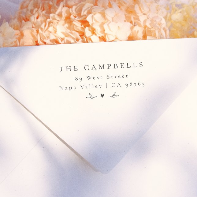 Einfaches elegantes Herz Botanischer Name und Adre Gummistempel (Stamp Mock-up)