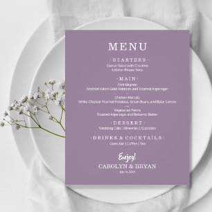 Einfaches elegantes Hochzeitsmenü von Lavender