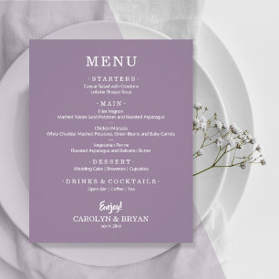Einfaches elegantes Hochzeitsmenü von Lavender Flyer
