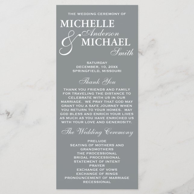 Einfaches elegantes Hochzeitsprogramm Programm (Vorderseite)