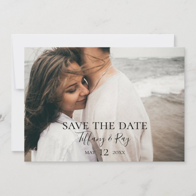Einfaches elegantes, horizontales Foto Save the Da Date (Vorderseite)