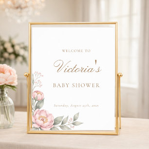 Einfaches Elegantes In Bloom Baby Shower Willkomme Poster