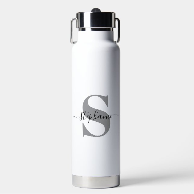 Einfaches Elegantes Initialen-Monogramm-Calligraph Trinkflasche (Vorderseite)