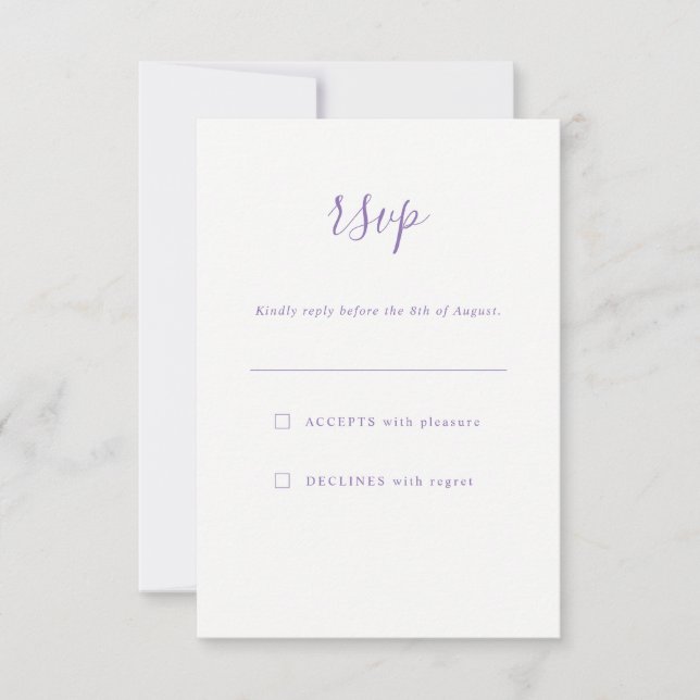 Einfaches elegantes Lavender Lila Wedding RSVP (Vorderseite)