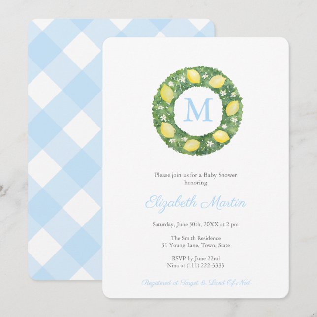 Einfaches elegantes Lemons Boy Baby Shower Party Einladung (Vorne/Hinten)