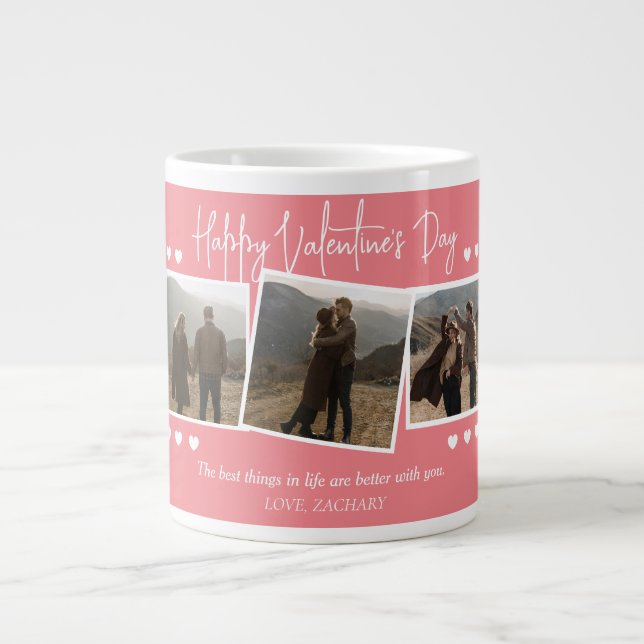 Einfaches elegantes Liebe-Valentinstag-Foto Jumbo-Tasse (Vorderseite)