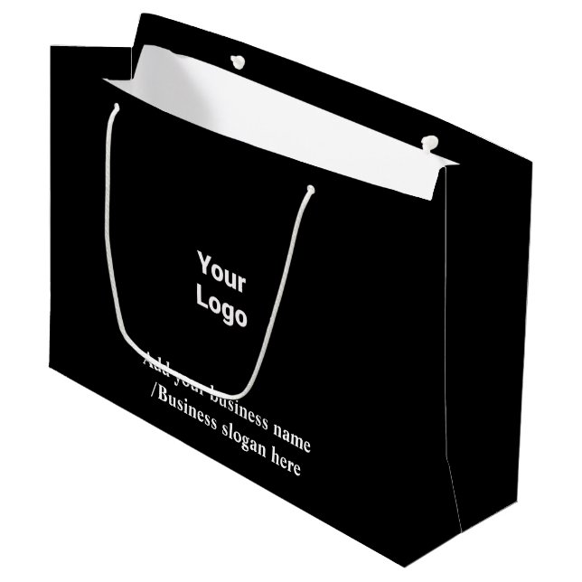 Einfaches, elegantes Logo hier Große Geschenktüte (Vorderseite Schrägansicht)
