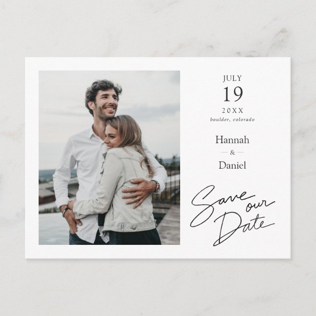 Einfaches elegantes modernes Foto Hochzeit rettet  Ankündigungspostkarte (Vorderseite)