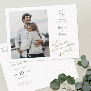 Einfaches elegantes modernes Foto Hochzeit rettet  Ankündigungspostkarte