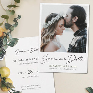 Einfaches elegantes, modernes grünes Foto Save the Date