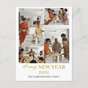 Einfaches Elegantes Modernes Happy New Year Vier F Feiertagspostkarte